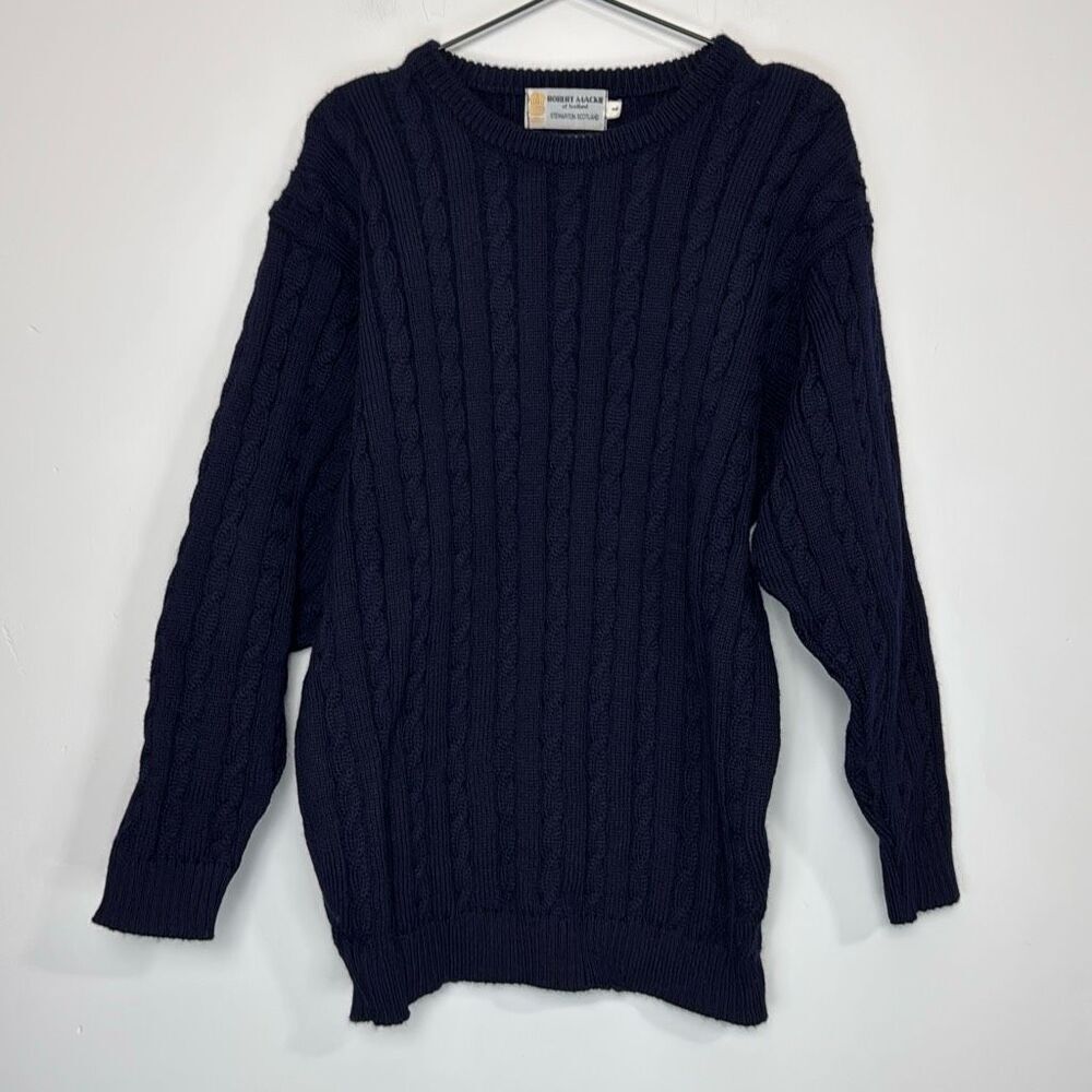 Robert Mackie Vintage Stewarton Scotland Cable Knit Wool Sweater L